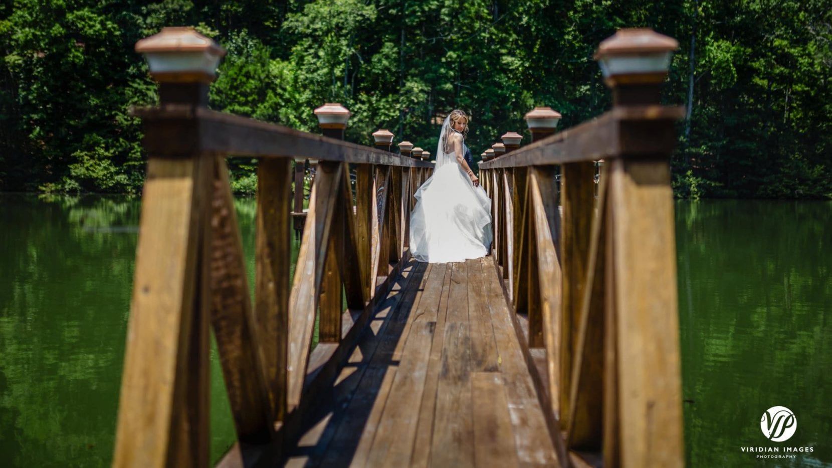 bride portrait on dock ramp lower angle