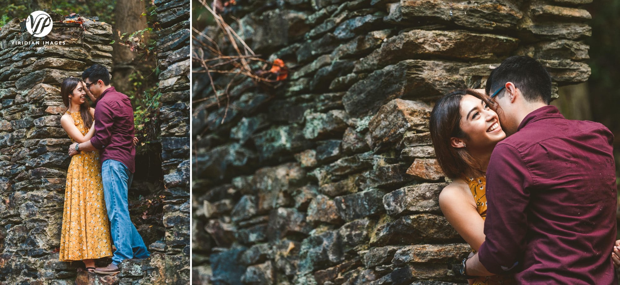 private moment of couple near window in ruins