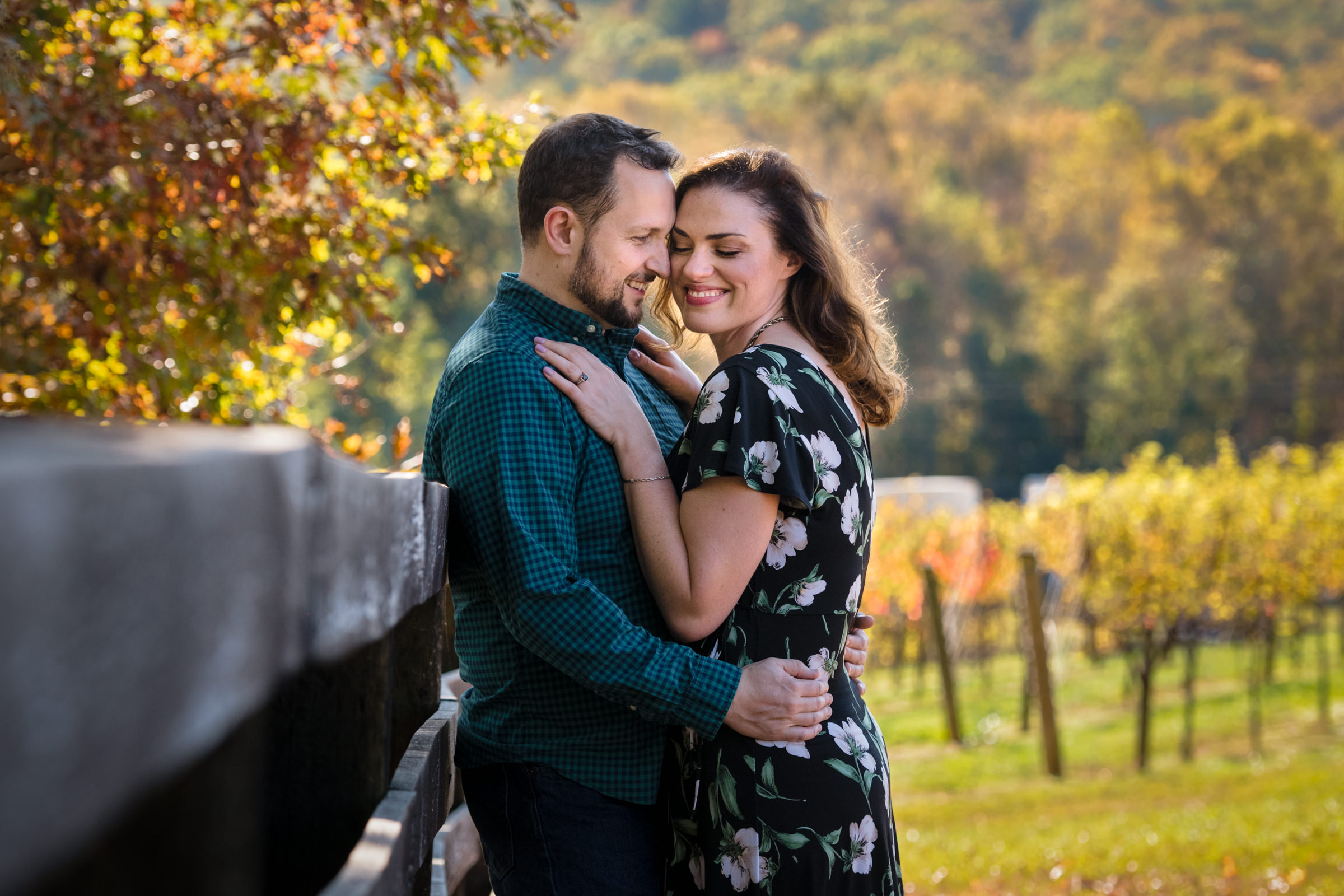 fall engagement photo embrace