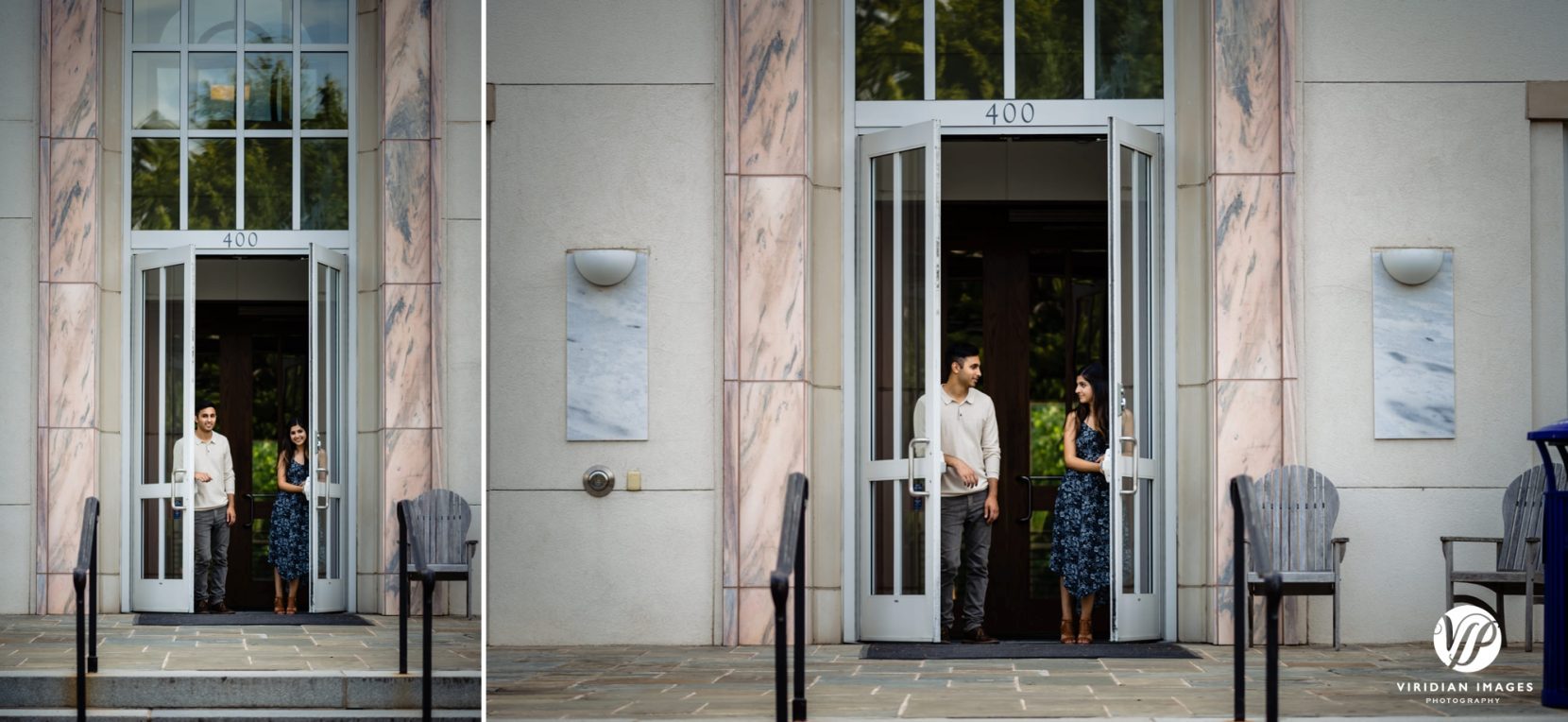 couple coming out of mathematics building at emory