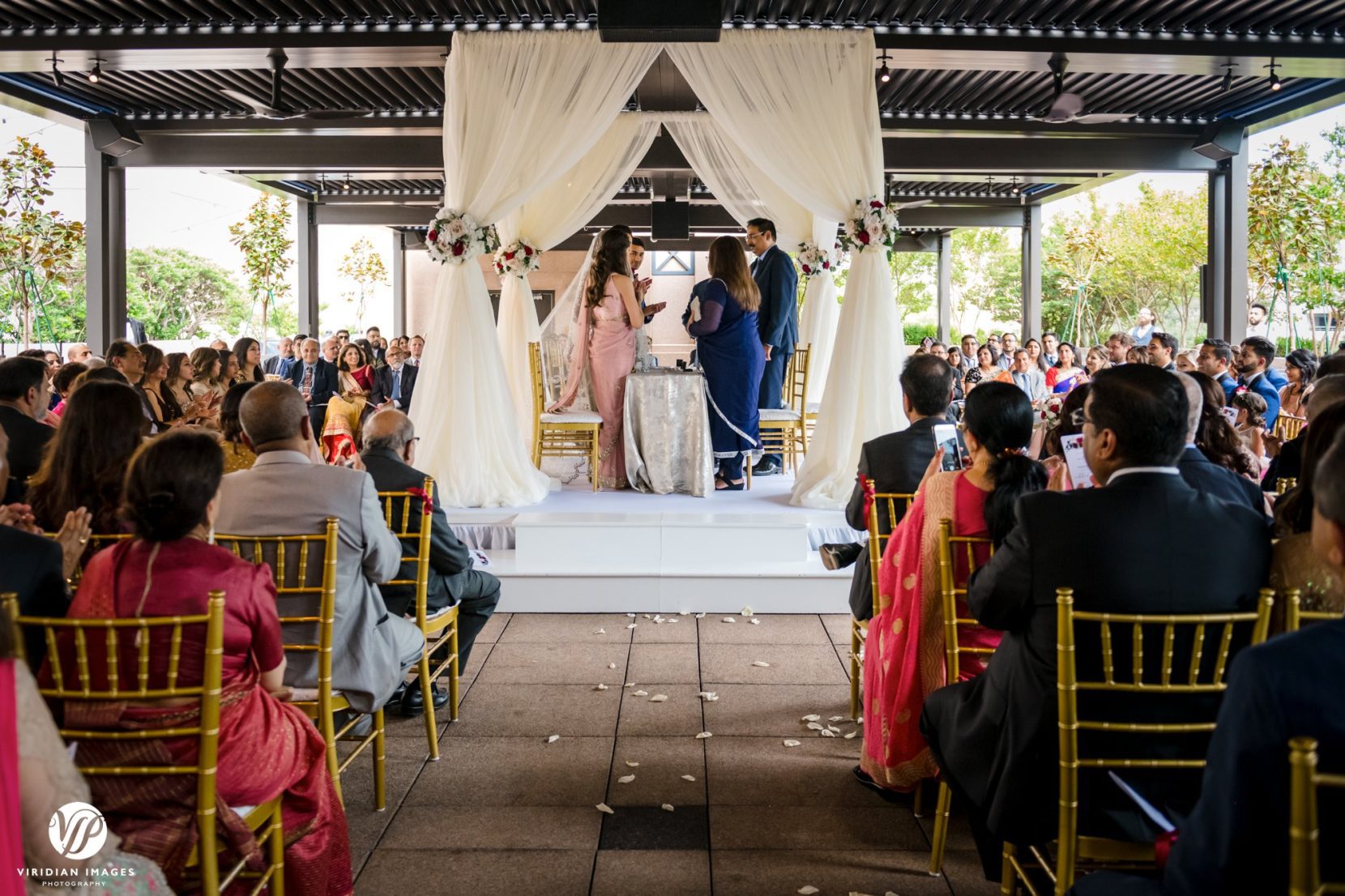 wide ceremony scene on terrace during ceremony