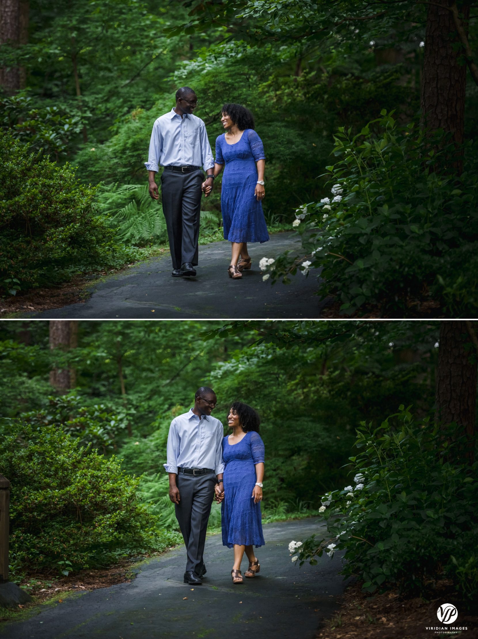 couple walking down path in park