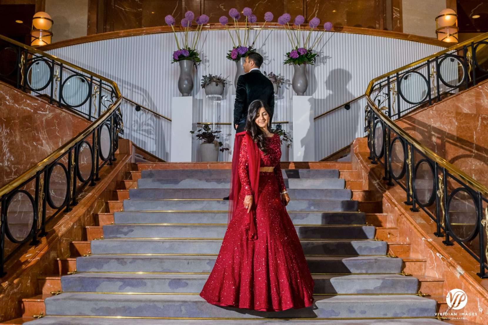 wedding portrait on main stairs editorial style