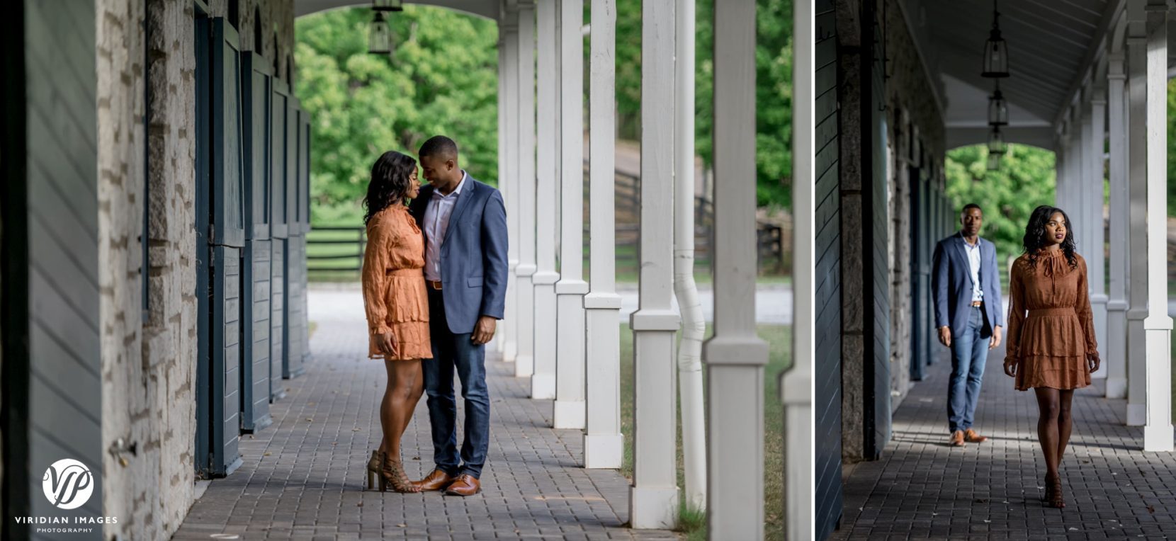 couple embracing along covered pathway at foxhall