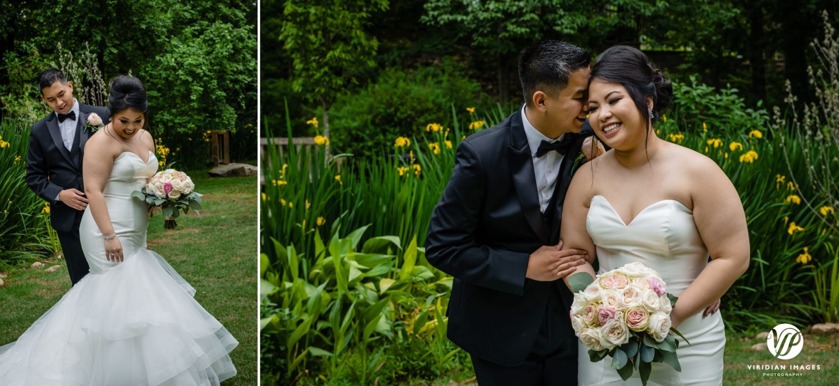 groom twirls bride and portrait after first look in garden