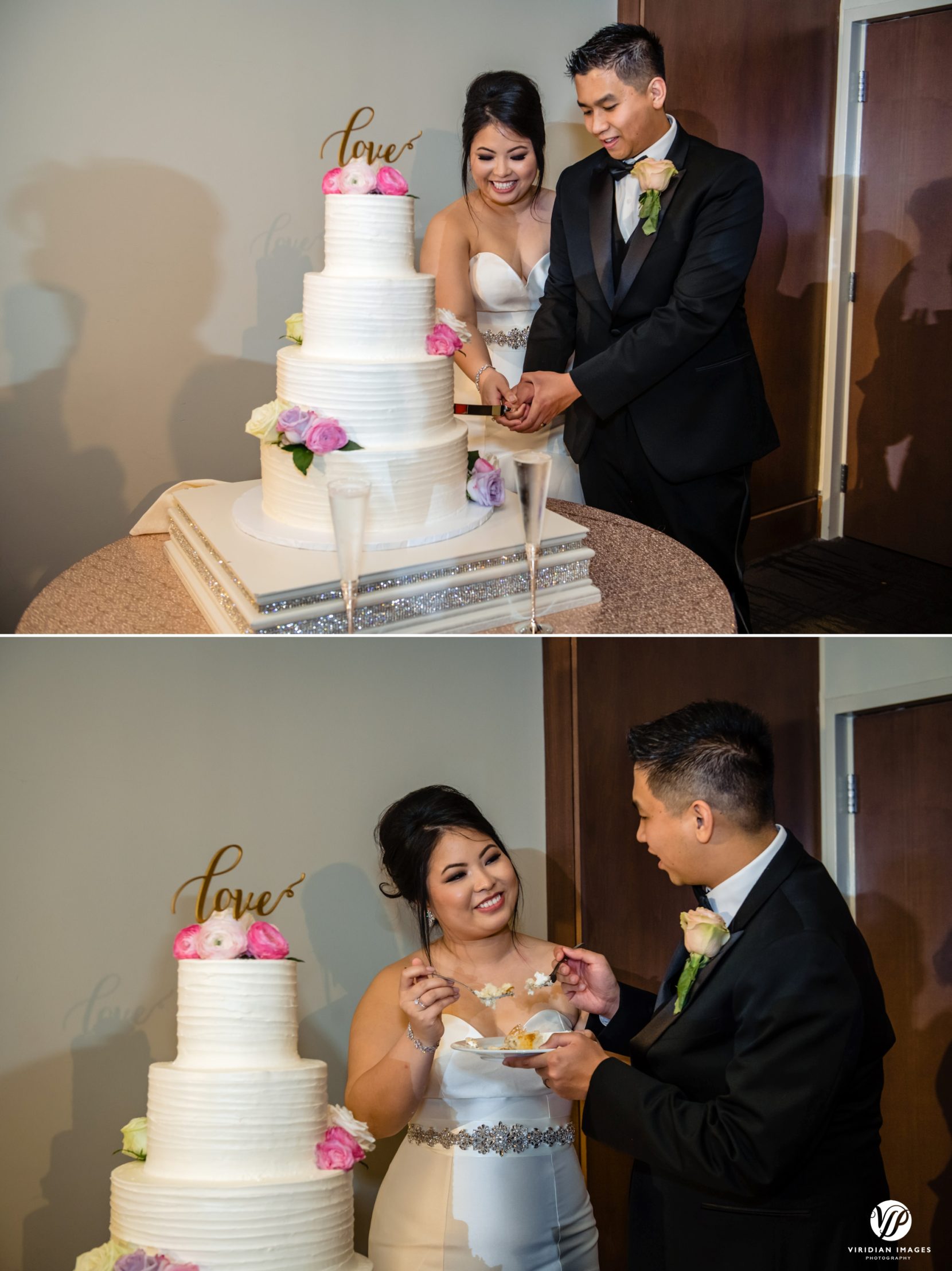 bride and groom cake cutting