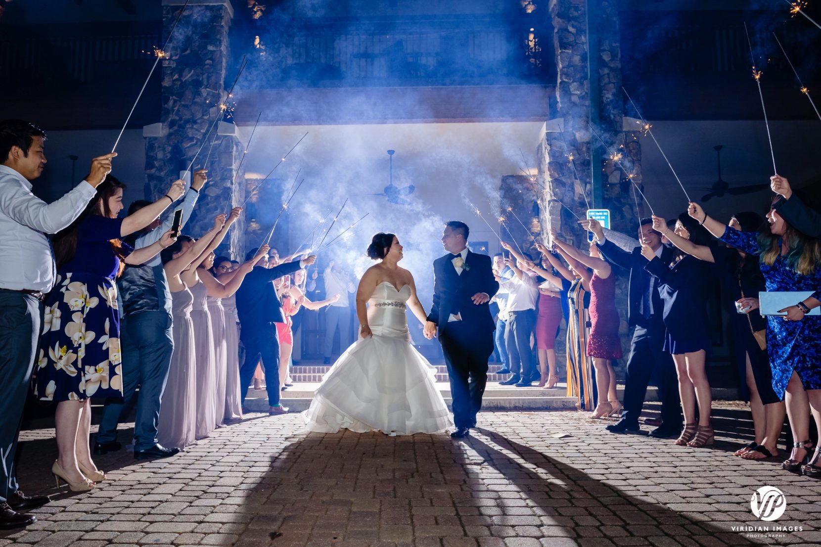 bride and groom sparkler exit