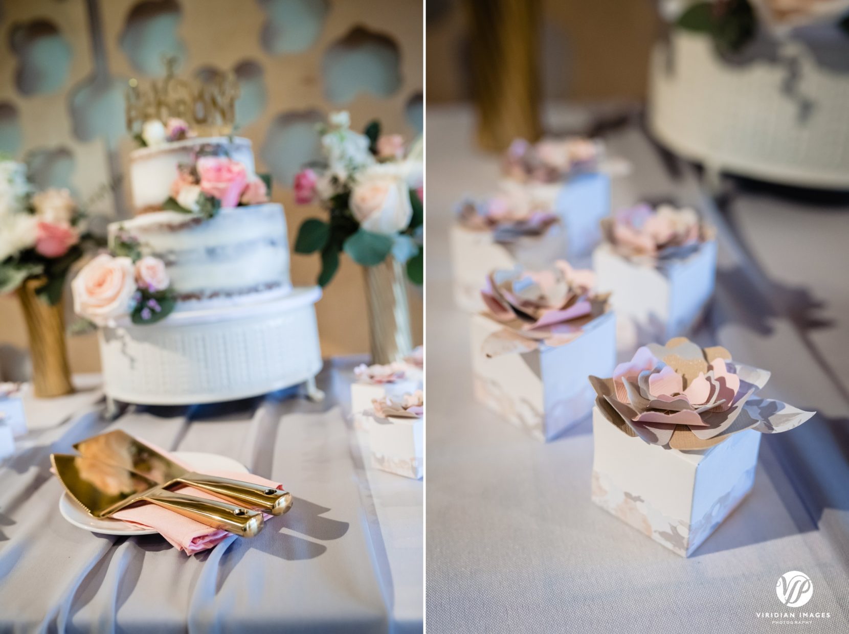 cake knife and wedding favor boxes