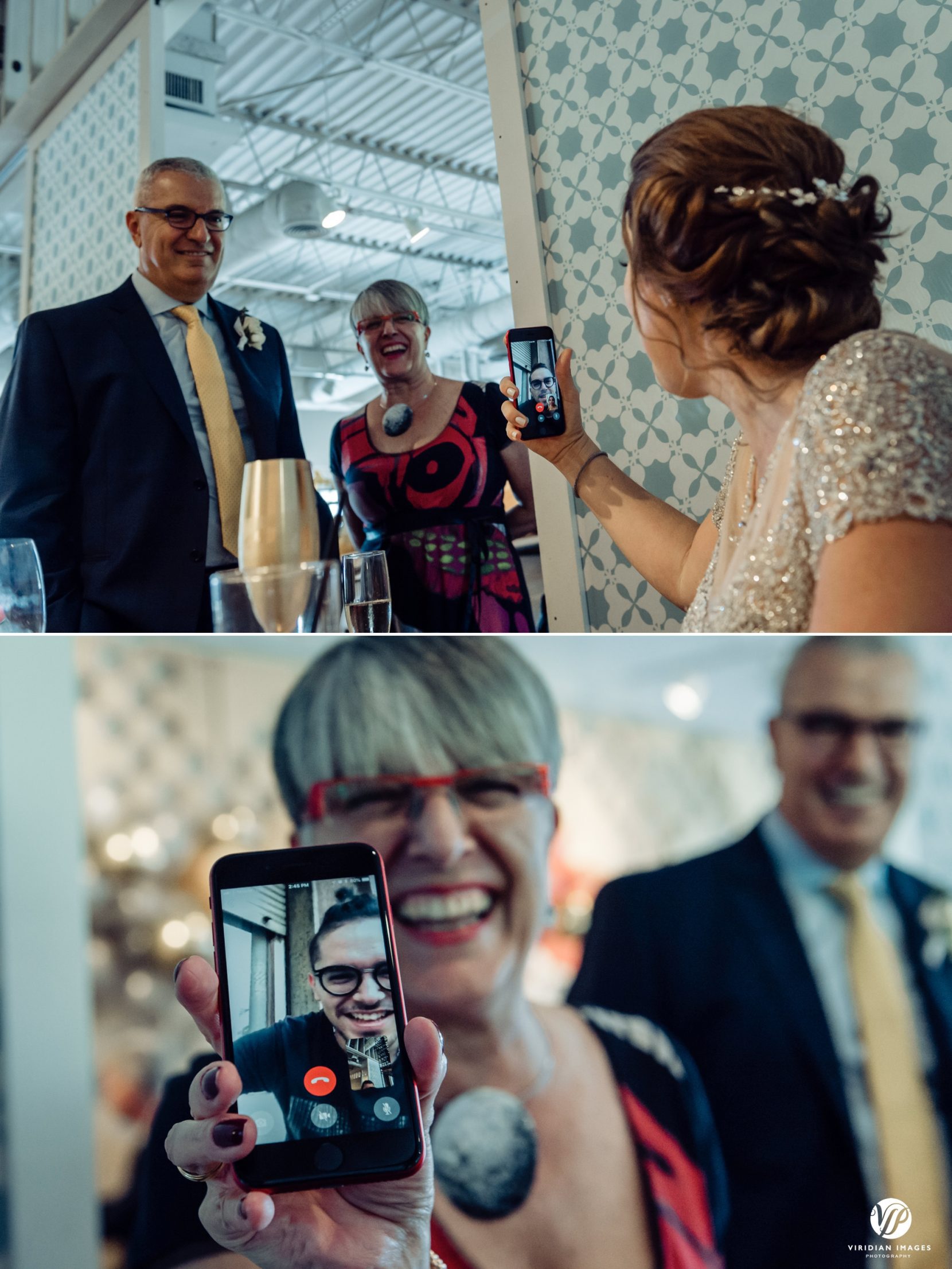 bride facetime on cell phone with guest from out of town