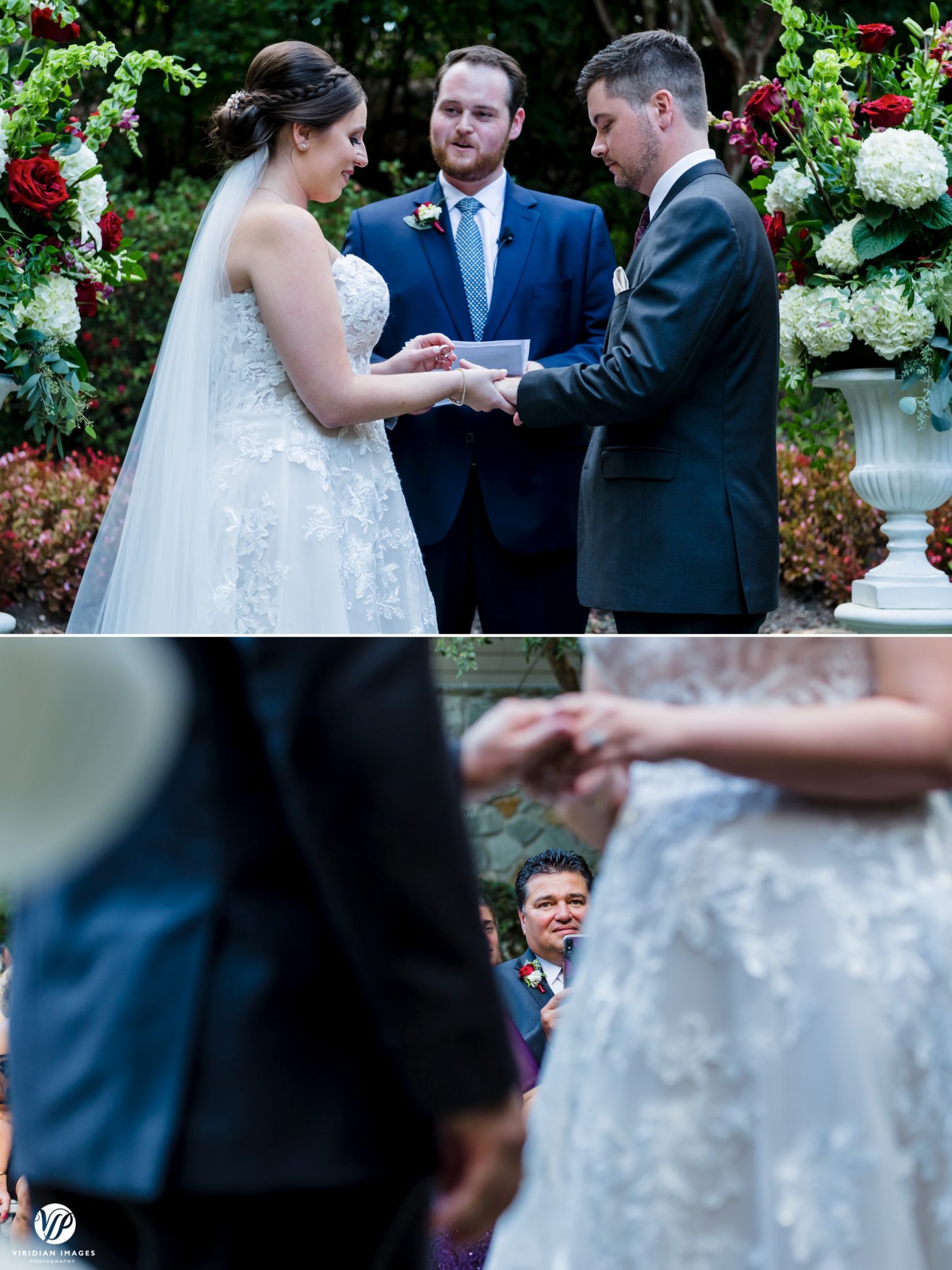 ring exchange. bride putting groom's ring