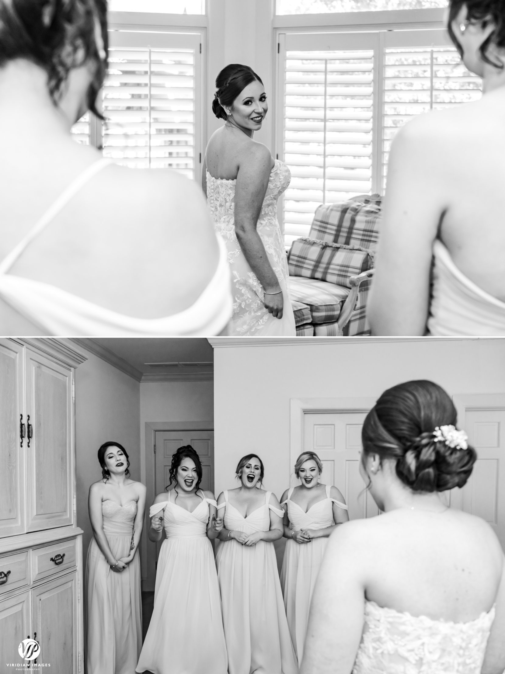 bridesmaid first look from bride and bridesmaids perspective
