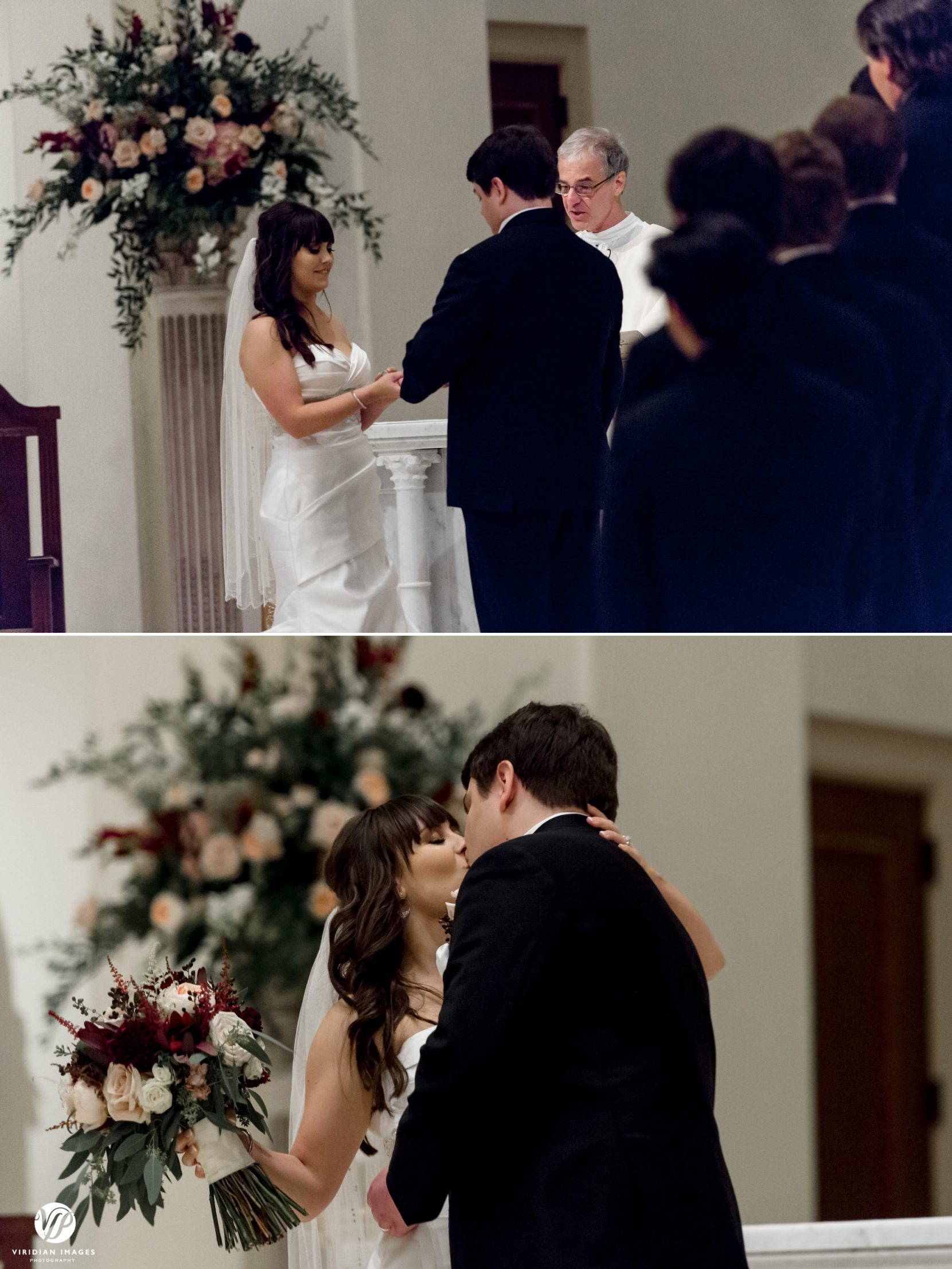 wedding ceremony ring exchange and first kiss