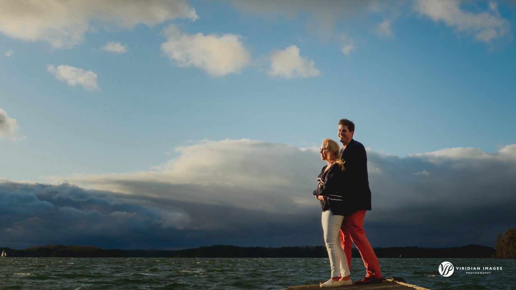 Enjoying sunset on dock during photoshoot on Lake Lanier