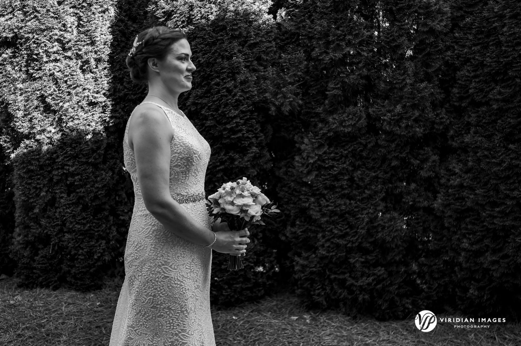 anxious bride about to approach groom for first look