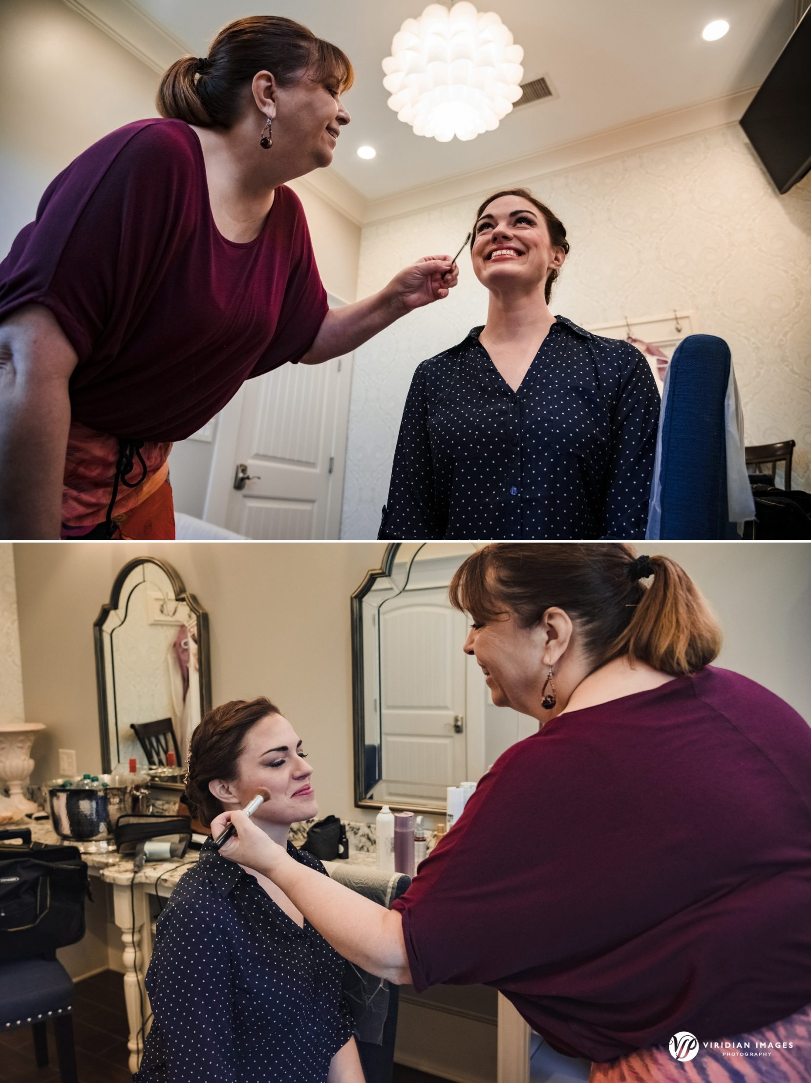 Make up artist final touches before putting on wedding dress