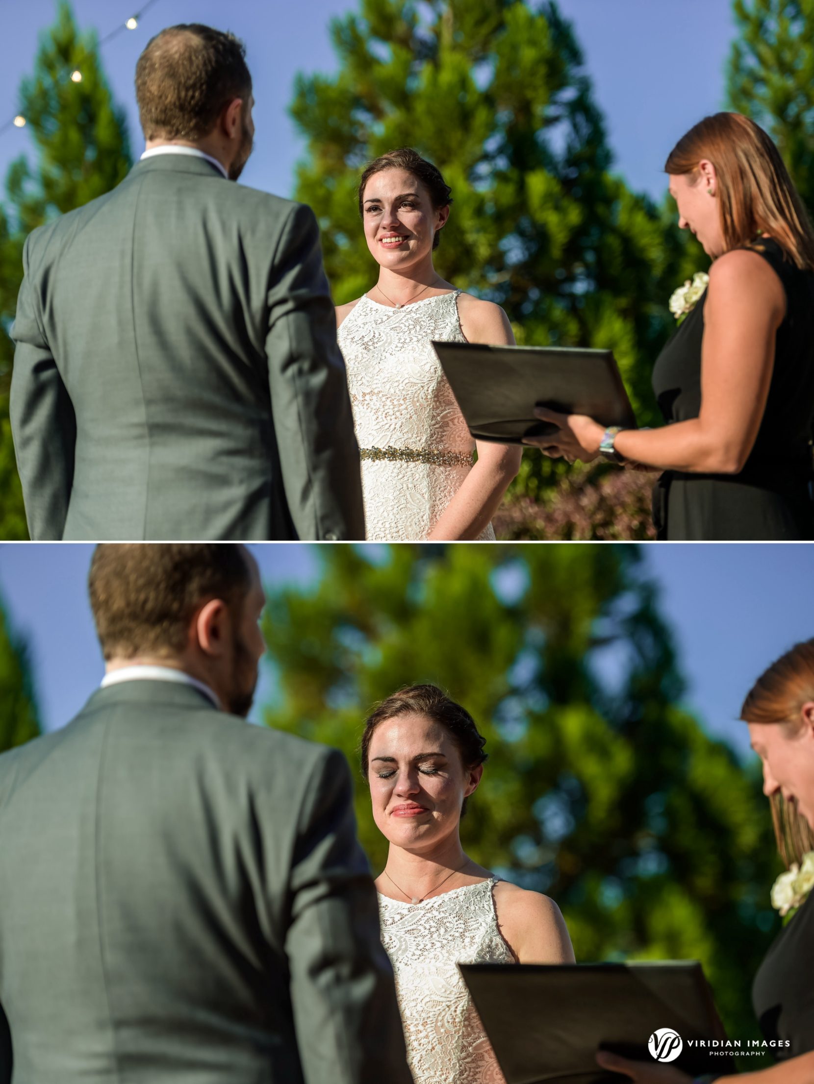 Bride and groom exchanging vows at intimate Yonah Mountain Vineyard wedding ceremony