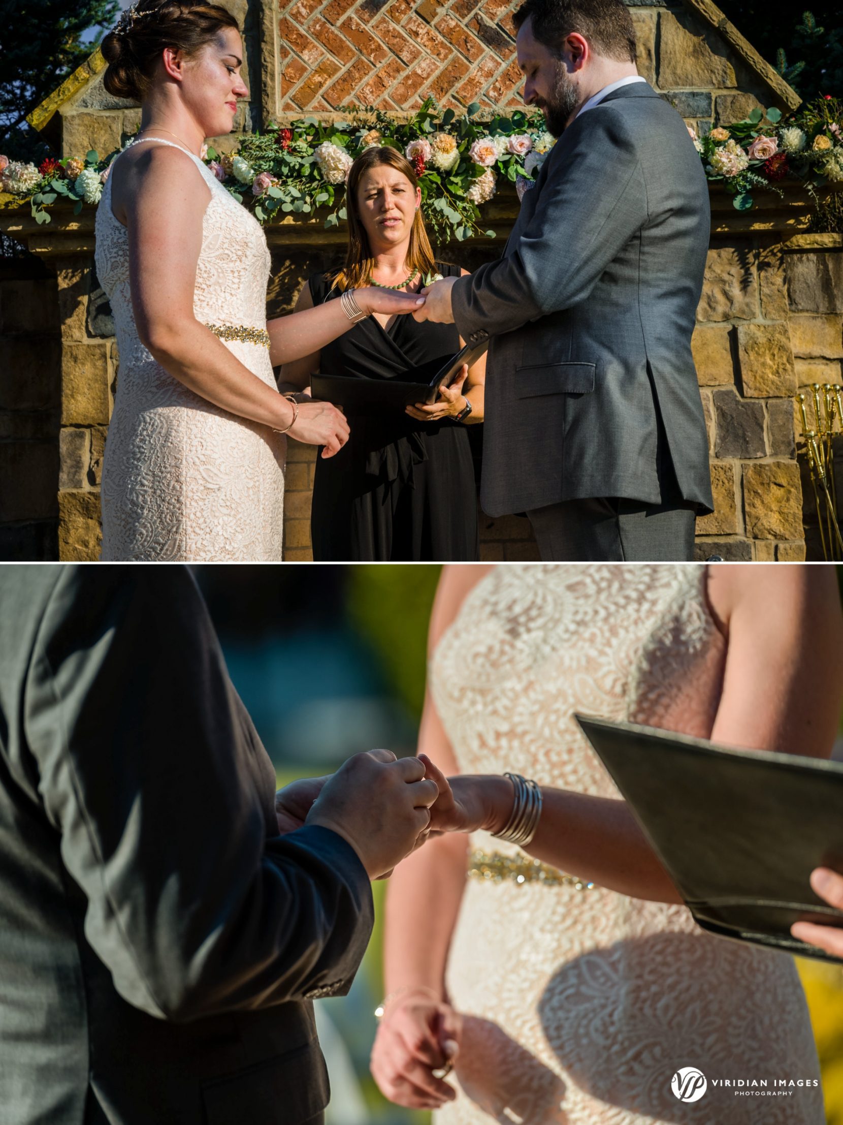 Ring exchange during ceremony at Yonah Mountain Vineyard