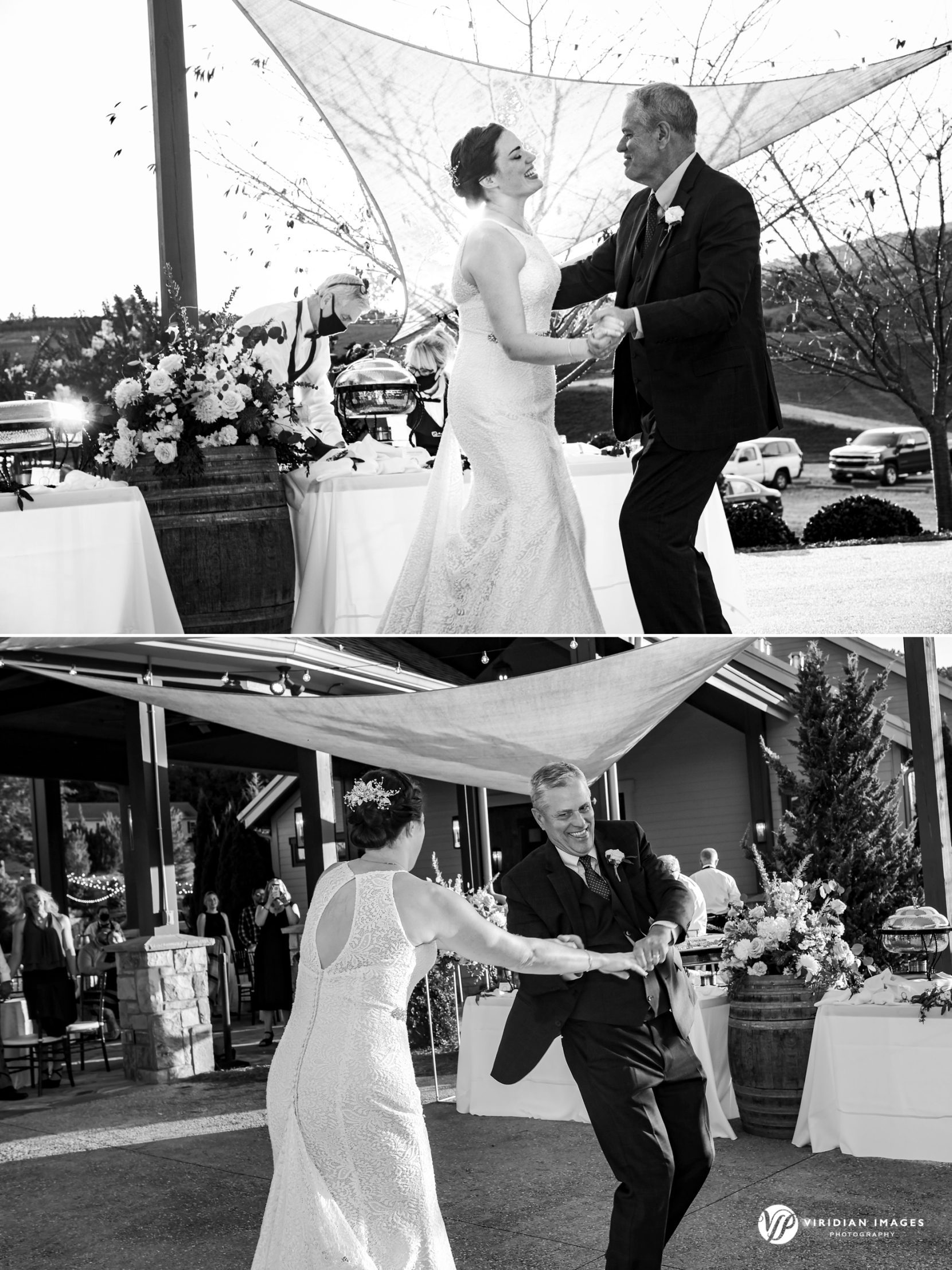 Bride and father dancing during reception at Yonah Mountain Vineyard