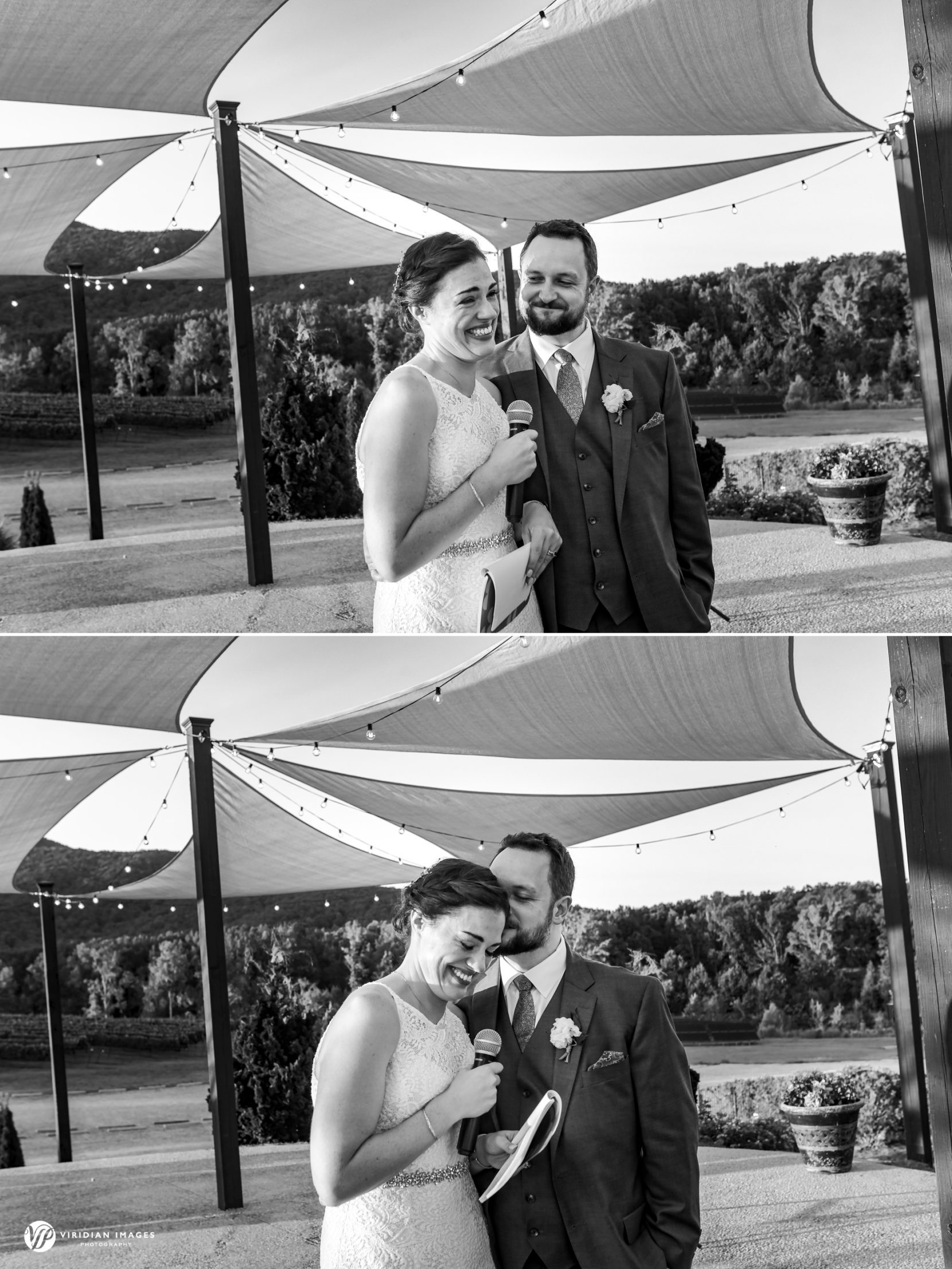 Bride and groom sharing heartfelt gratitude after speeches