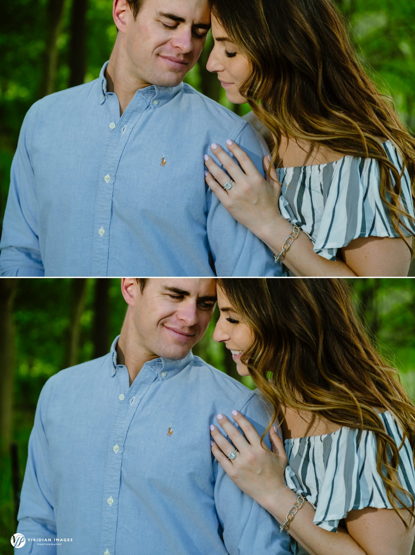 Romantic portraits showing engagement ring during Piedmont Park photo session