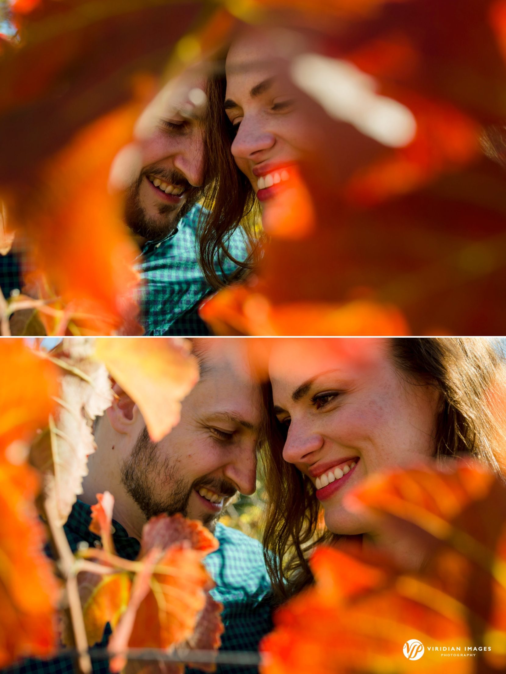 Candid laugh between the vineyard leaves at The Cottage Vineyard and Winery