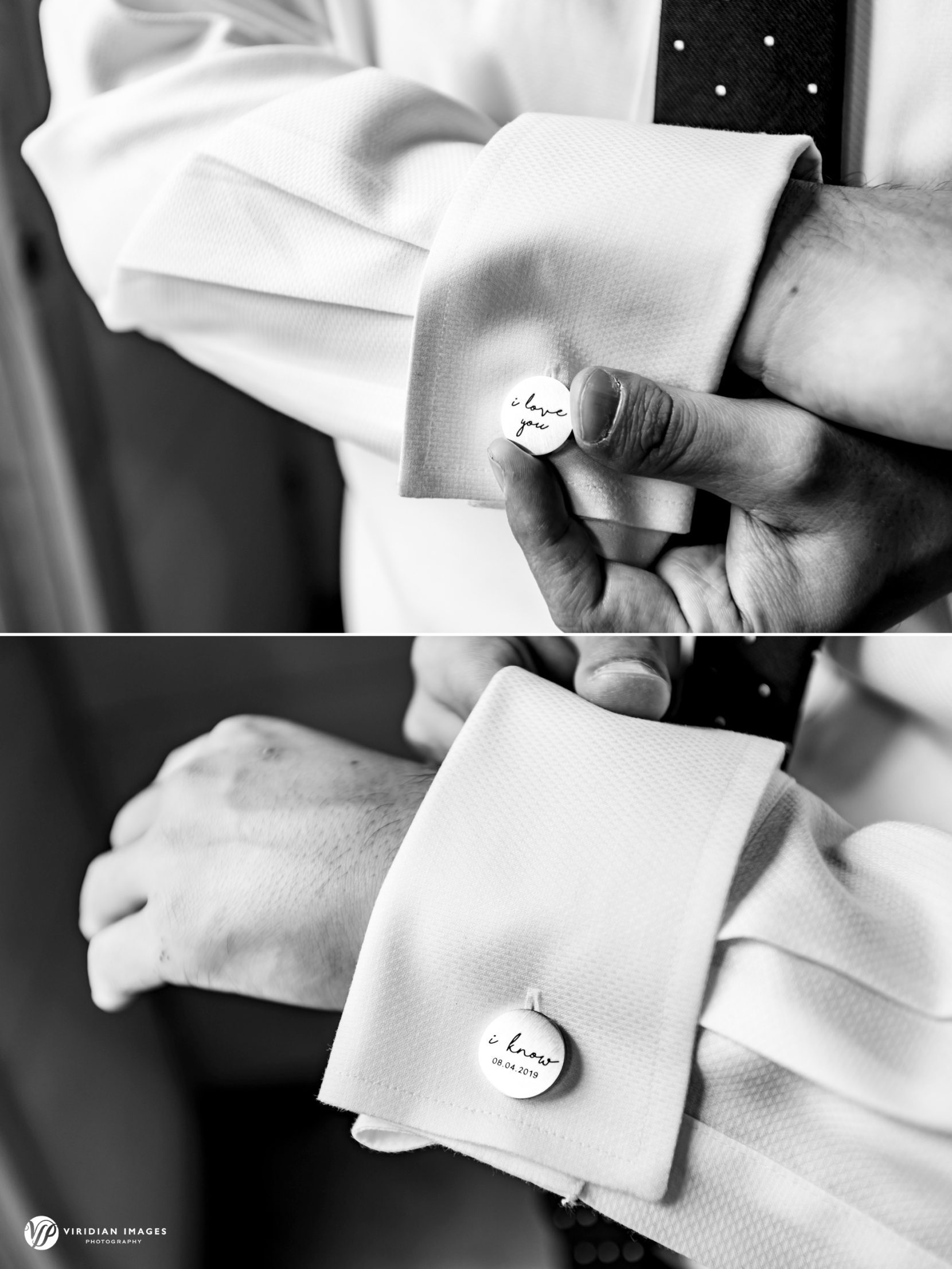 Groom custom cufflink details during getting ready at Meadows at Mossy Creek