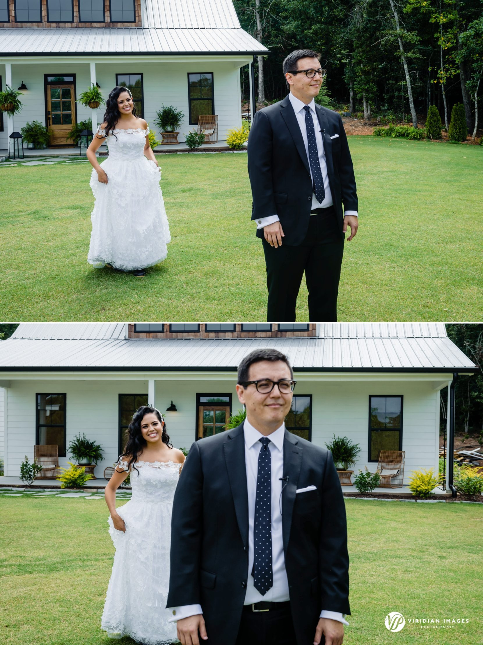 Bride approaches groom for private first look