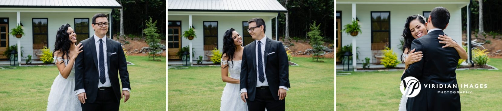 Groom reacts emotionally as he sees and embraces bride for first time during their private first look