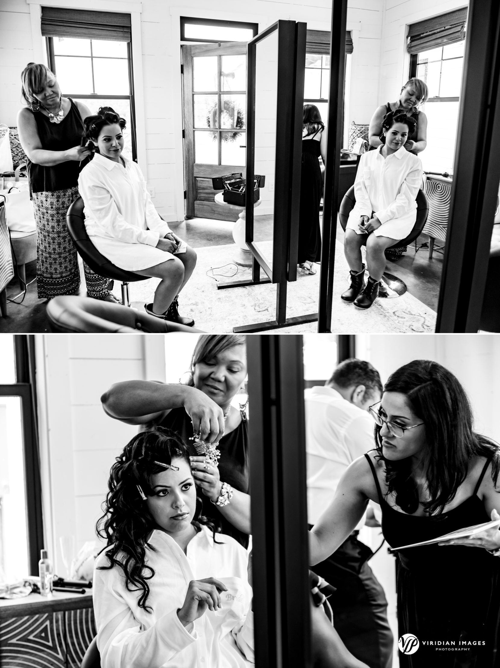 Bride getting ready at Meadows at Mossy Creek bridal suite