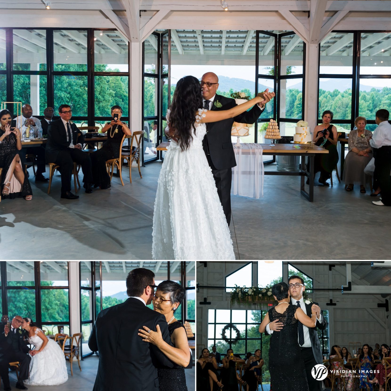 Father daughter and mother son dance during wedding reception at Meadows at Mossy Creek
