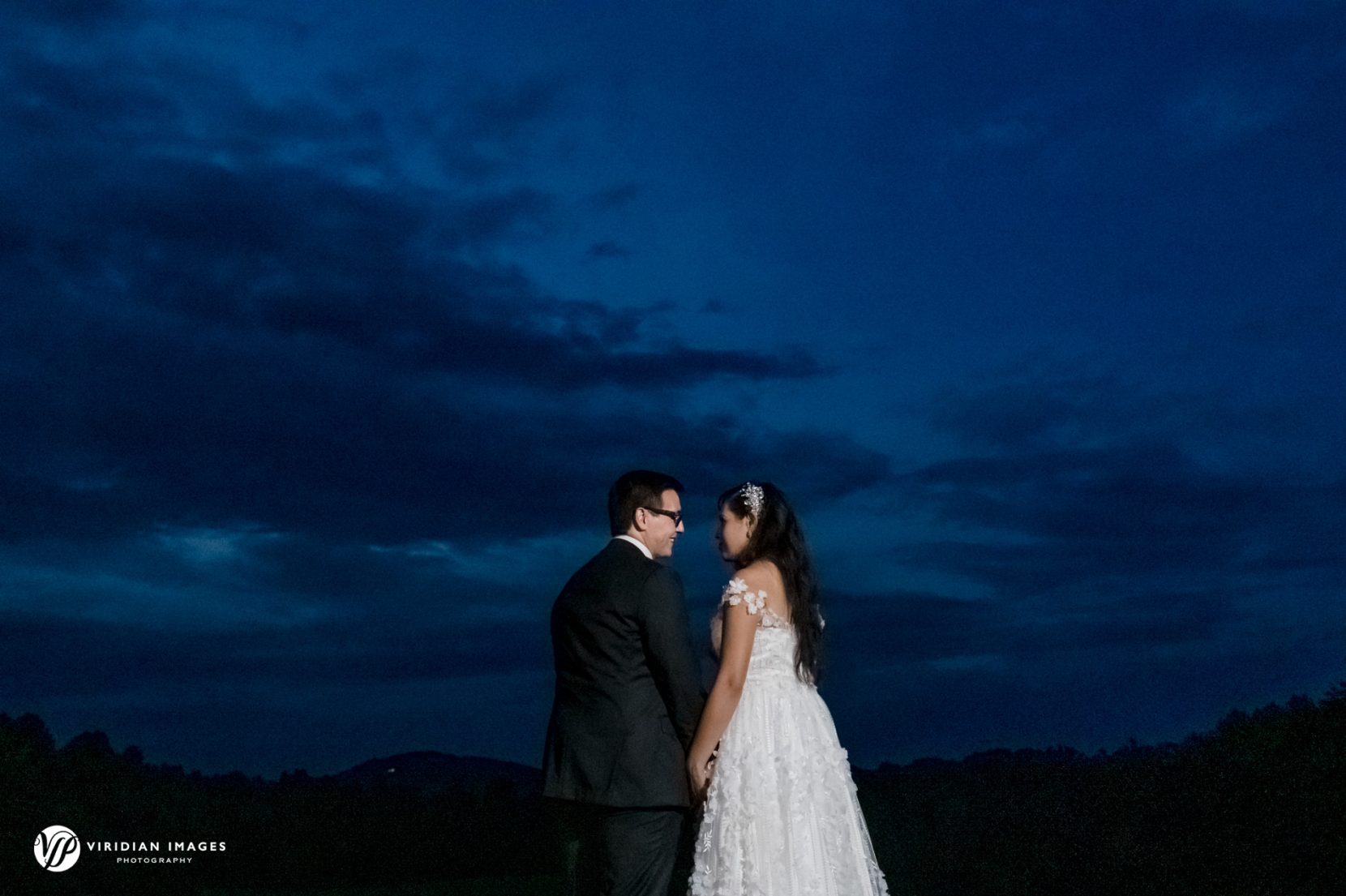 Epic evening photo outside with bride and groom