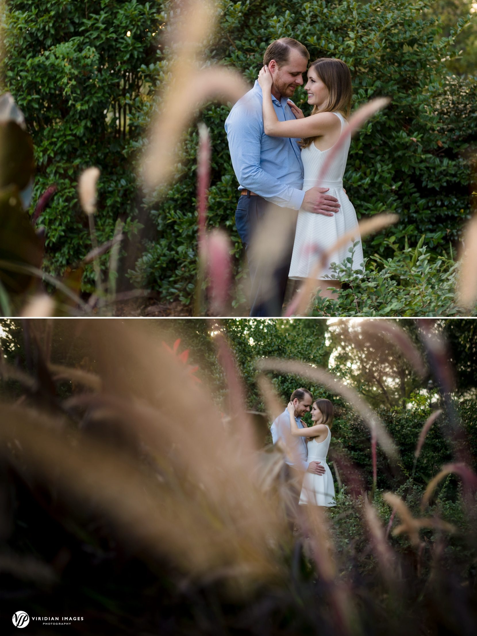 Intimate moment between Abbey and Justin during engagement session at Piedmont Park