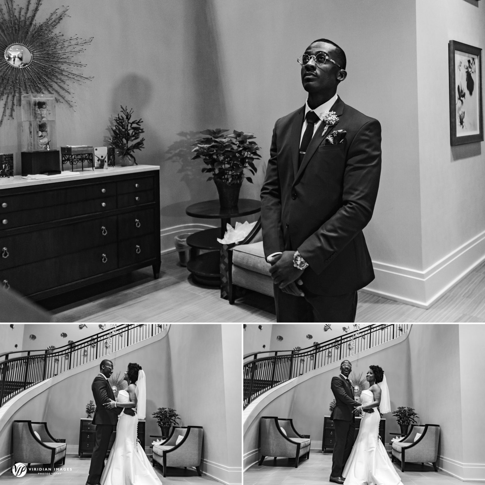 Groom standing with anticipation before first look moment at Villa Christina wedding in Atlanta
