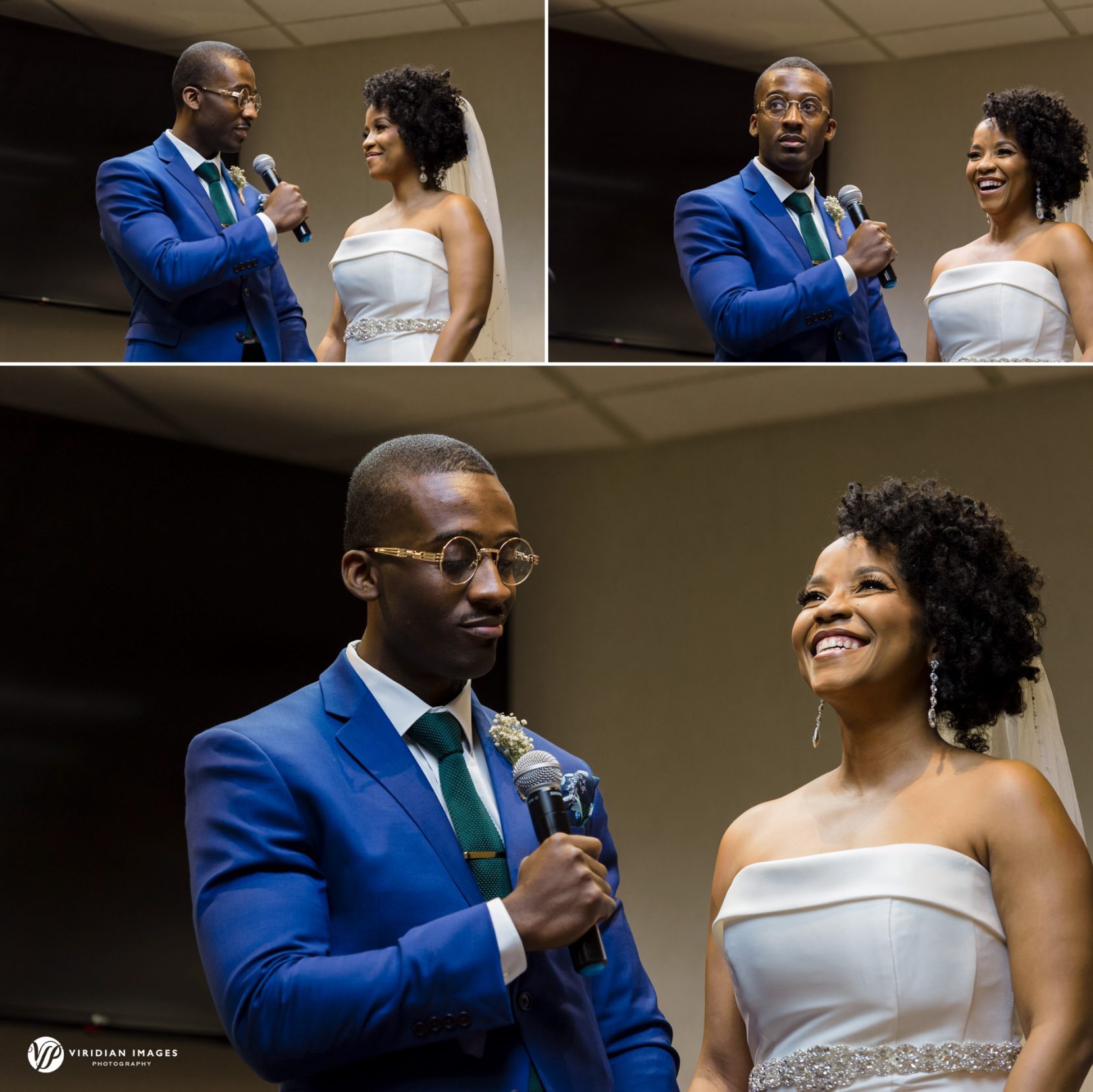 Couple exchanging vows during Jehovah's Witness wedding ceremony