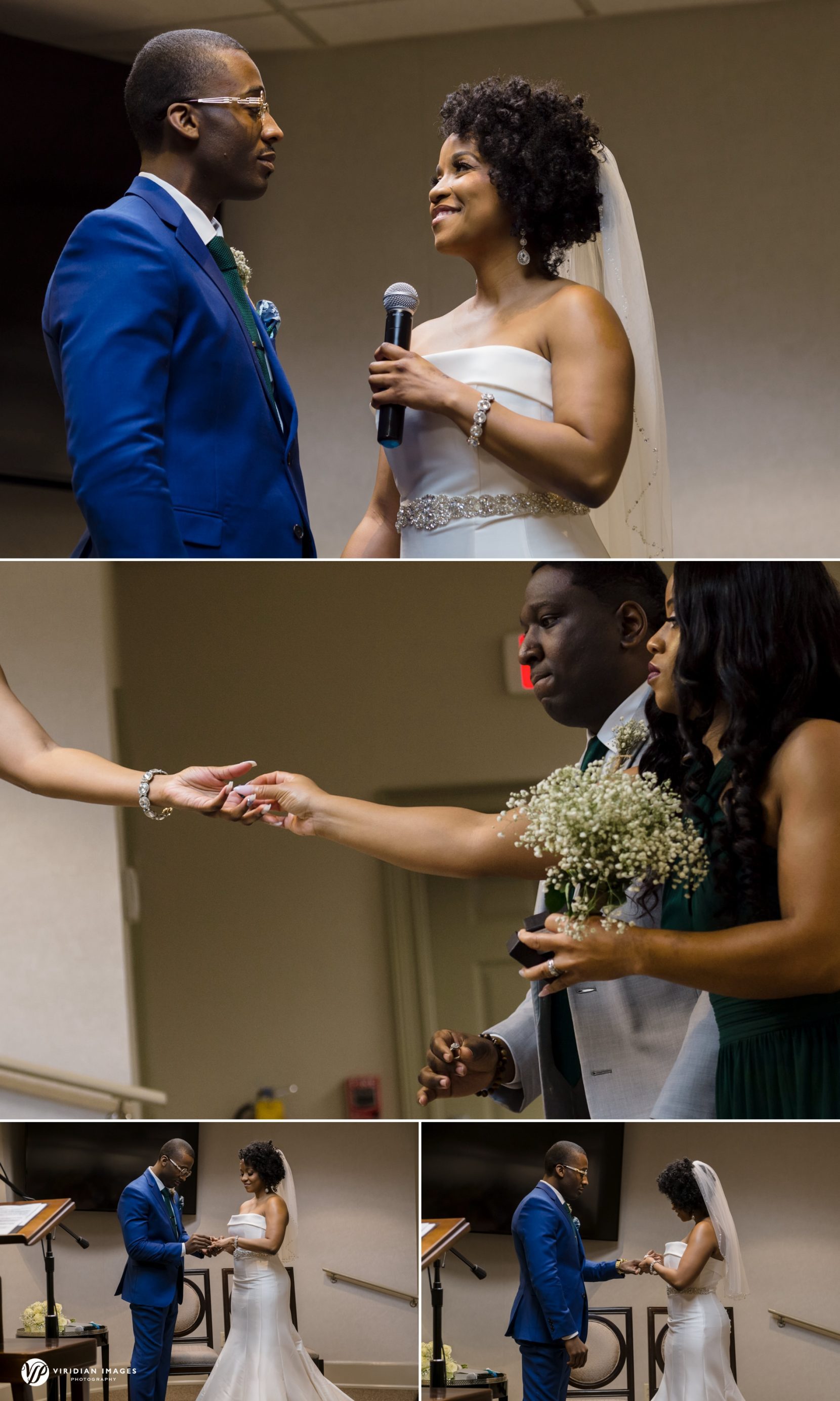 Jehovah’s Witness Kingdom Hall wedding ceremony with bride and groom exchanging vows and rings
