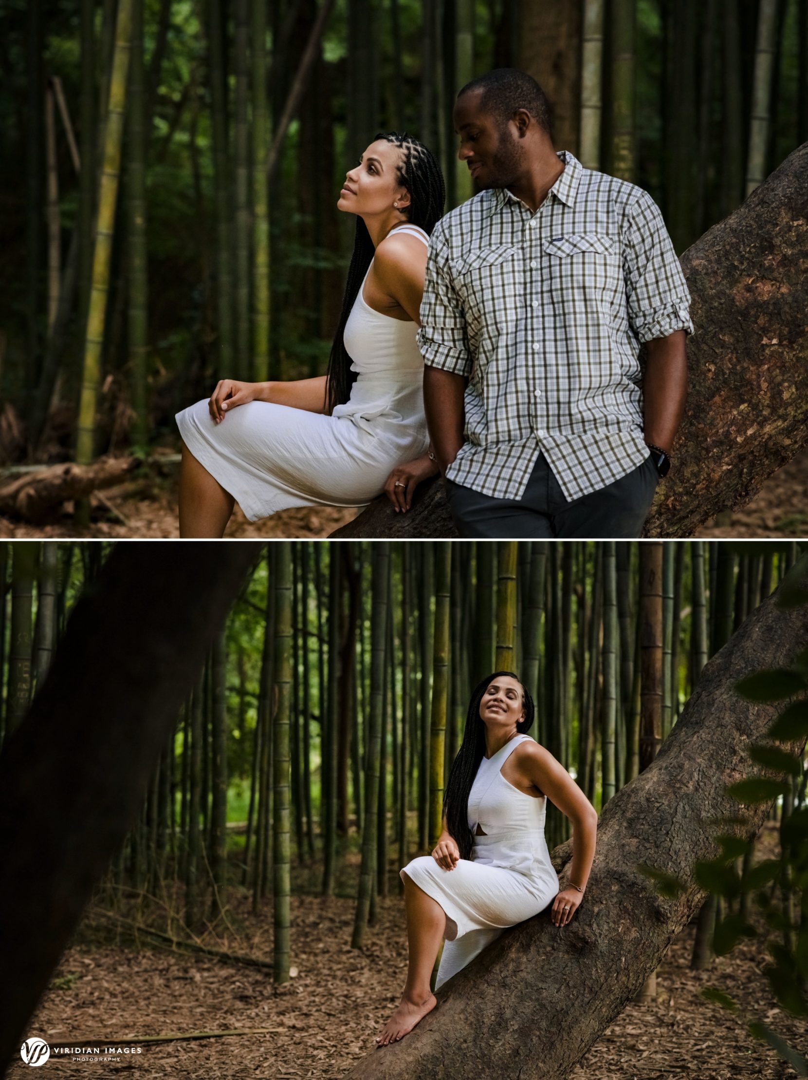 Editorial-style engagement session portraits at East Palisades Trail Atlanta