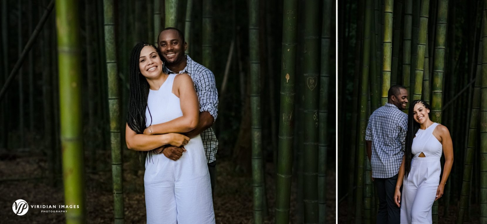 Couple wrapped in each other's arms at East Palisades Trail Bamboo forest