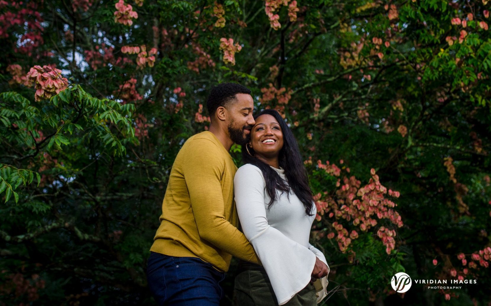 romantic engagement photo at piedmont park