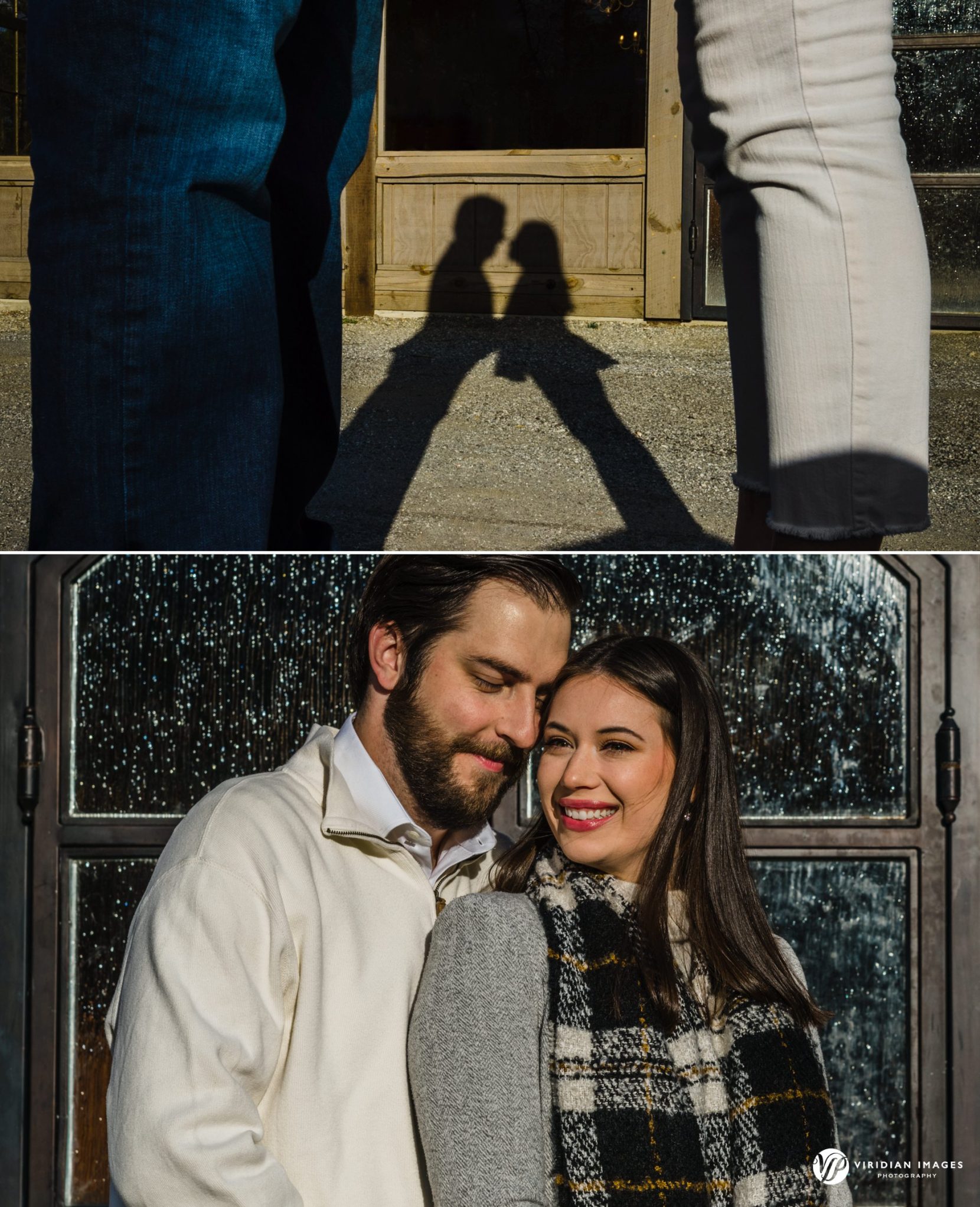 Creative silhouette of couple during winter engagement session at Rocky Lake Estate