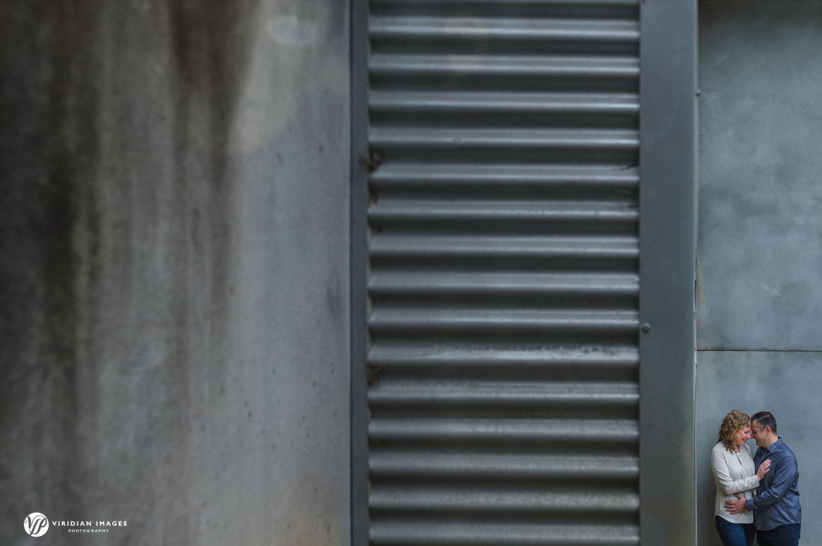 Creative engagement photo corrugated metal wall