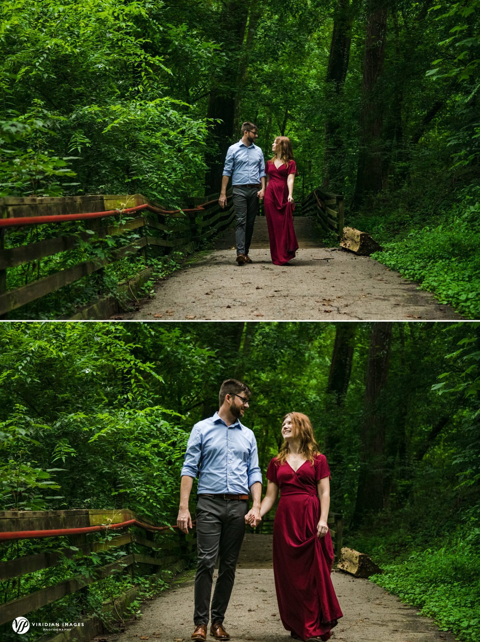 Couple walking together during their Cascade Springs Natural Preserve engagement session in Atlanta