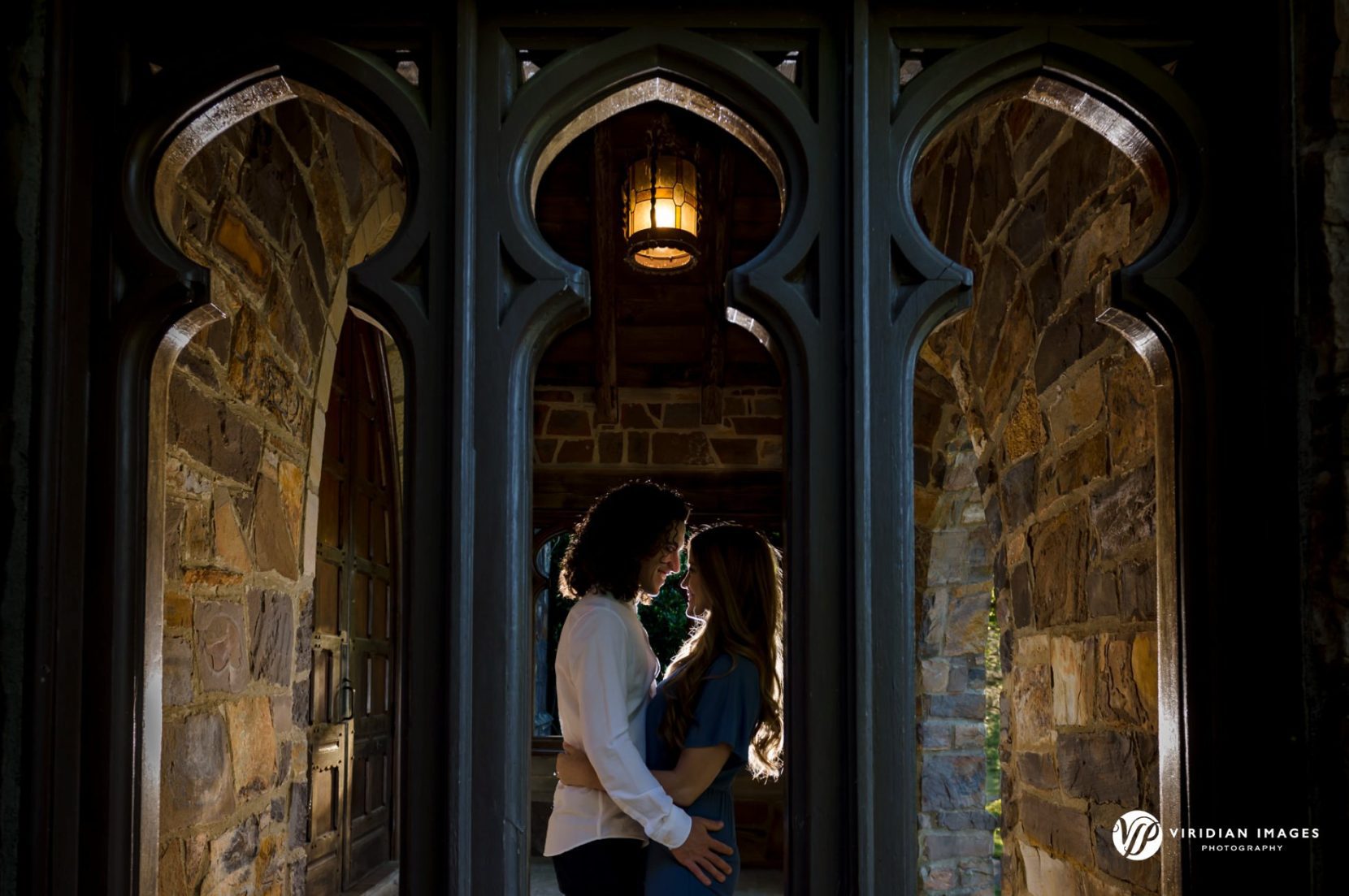 Romantic couple portrait at Frost Chapel Berry College Georgia