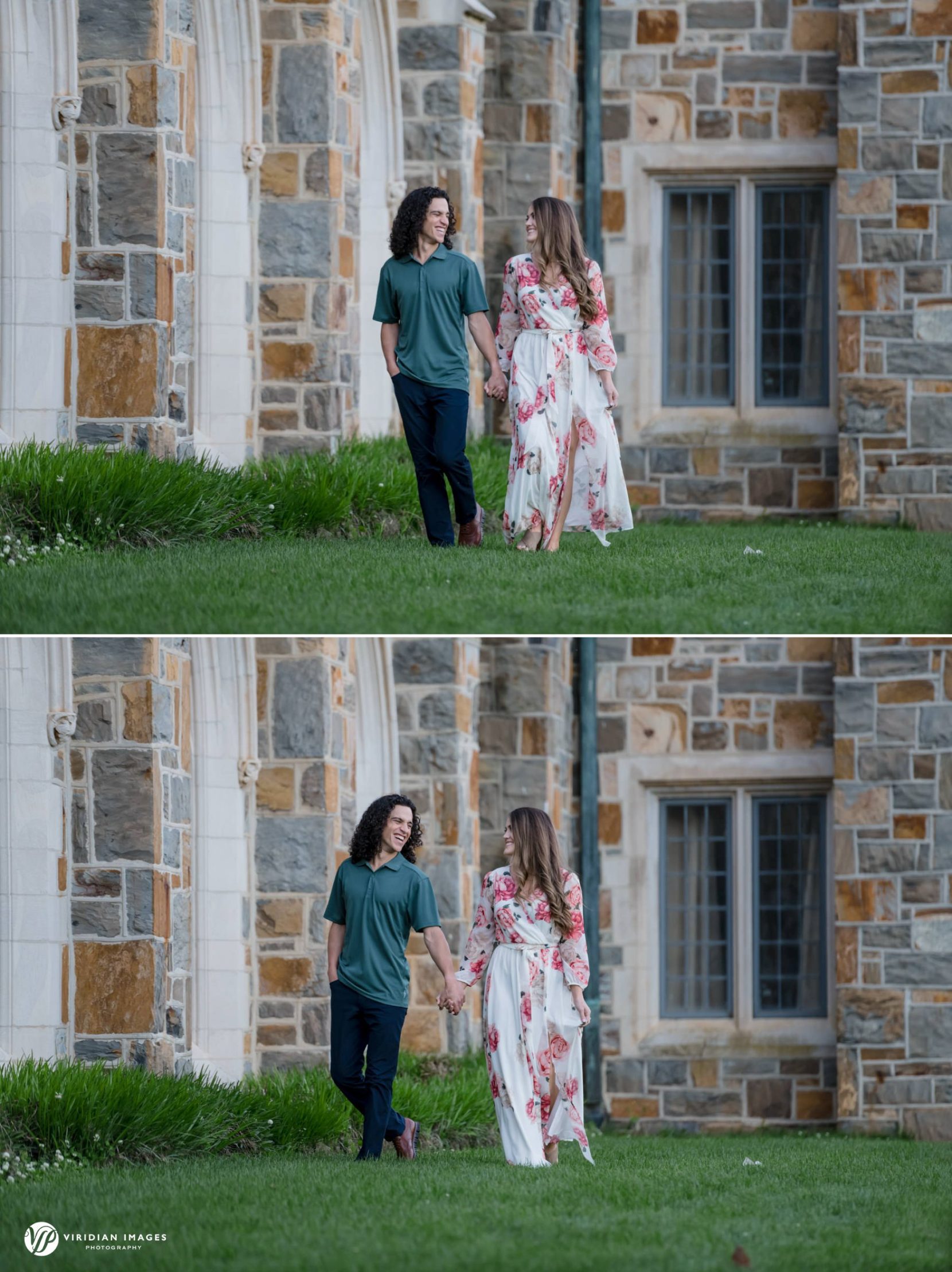 Candid couple walking outside during Berry College engagement session