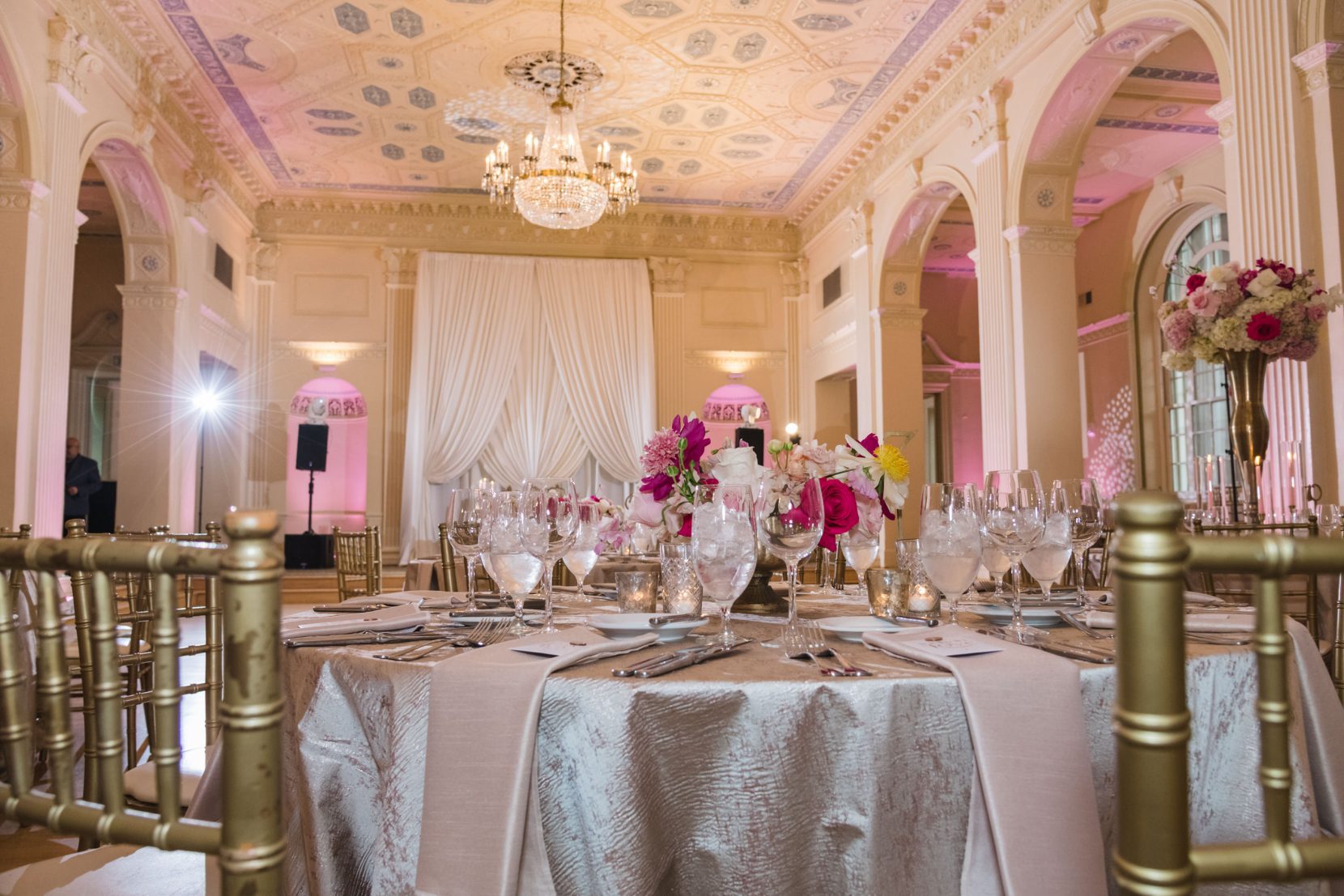 Empty table set up at the Biltmore Ballrooms reception in Atlanta