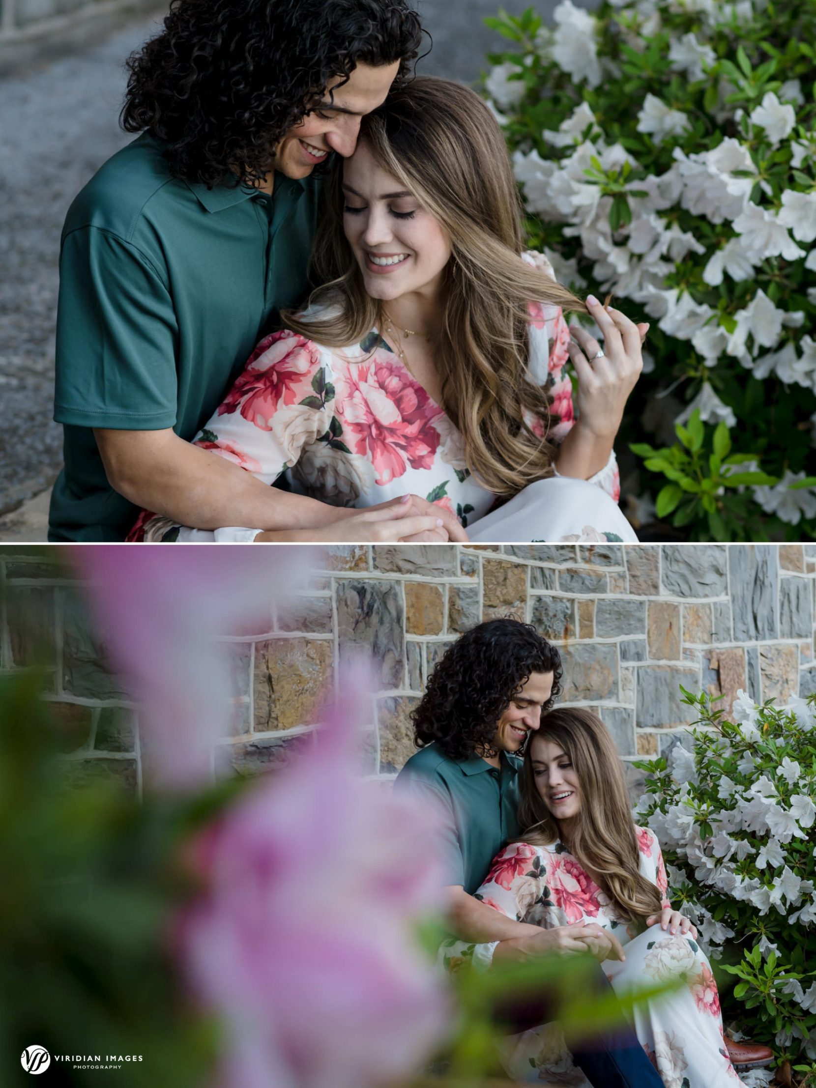 Engagement photos with spring azaleas at Berry College