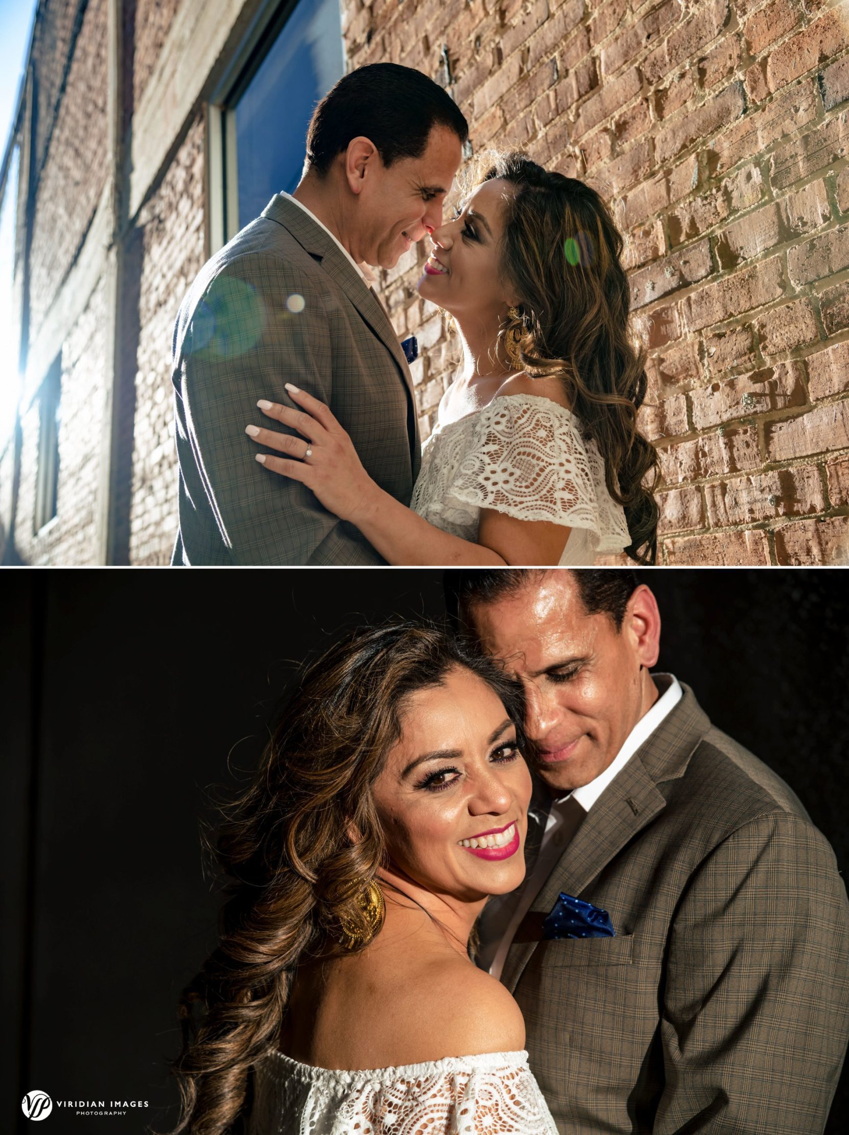 Romantic couple in an urban setting during engagement session in Atlanta